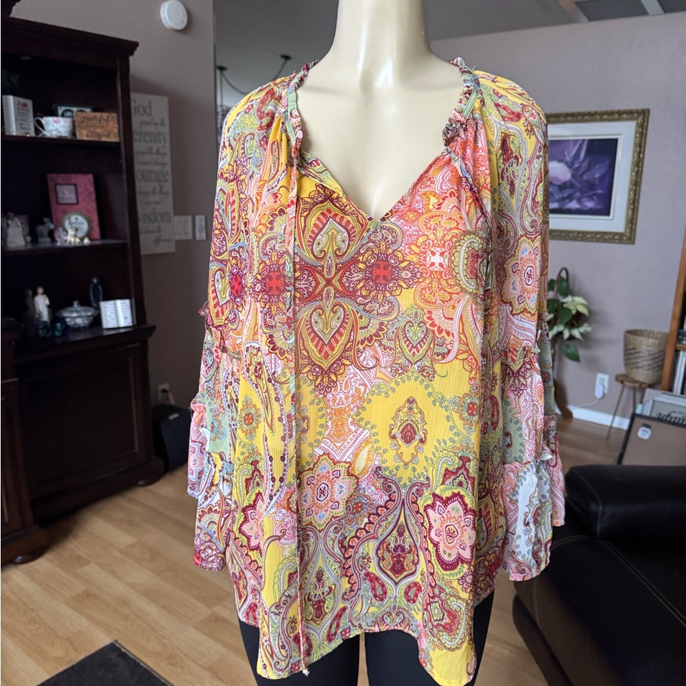 fig and flower Yellow Pink Paisley Blouse